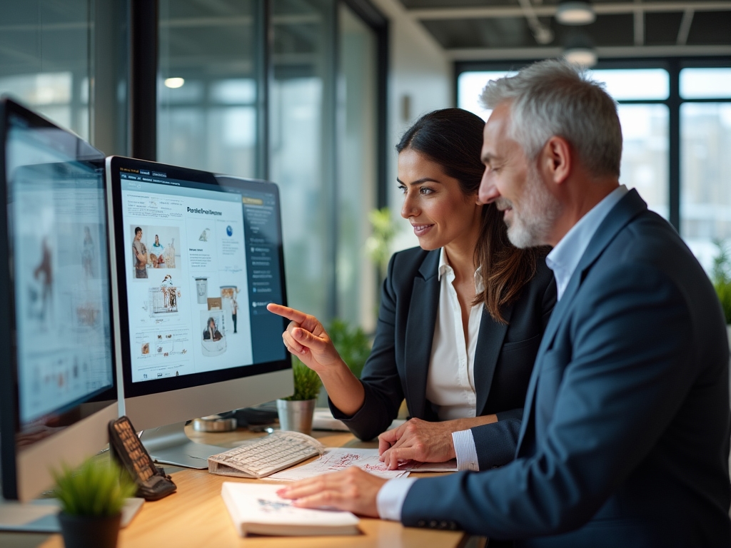 Consultant explaining e-commerce platform options to a traditional Irish business owner